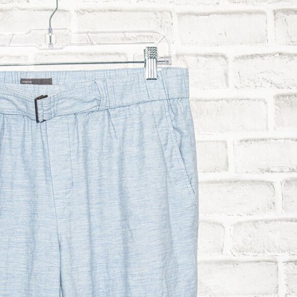 VINCE Large Light Blue Belted Casual Pants Soft Cotton - Picture 10 of 11